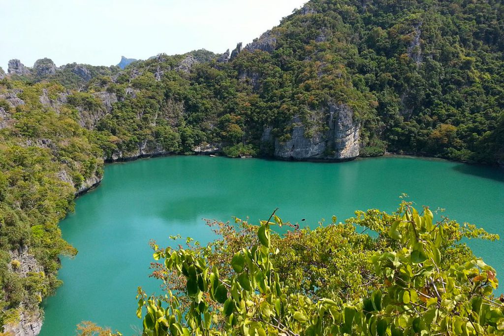Blue lagoon, lake, view, National Park, vivid green color, limestones, saltwater